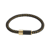 Cudworth Gold & Black Leather Cable Carbon Fibre Bracelet